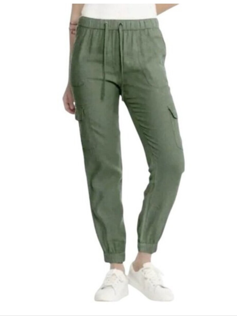 Nicole Miller Olive Green Elastic Waist Cargo Pants